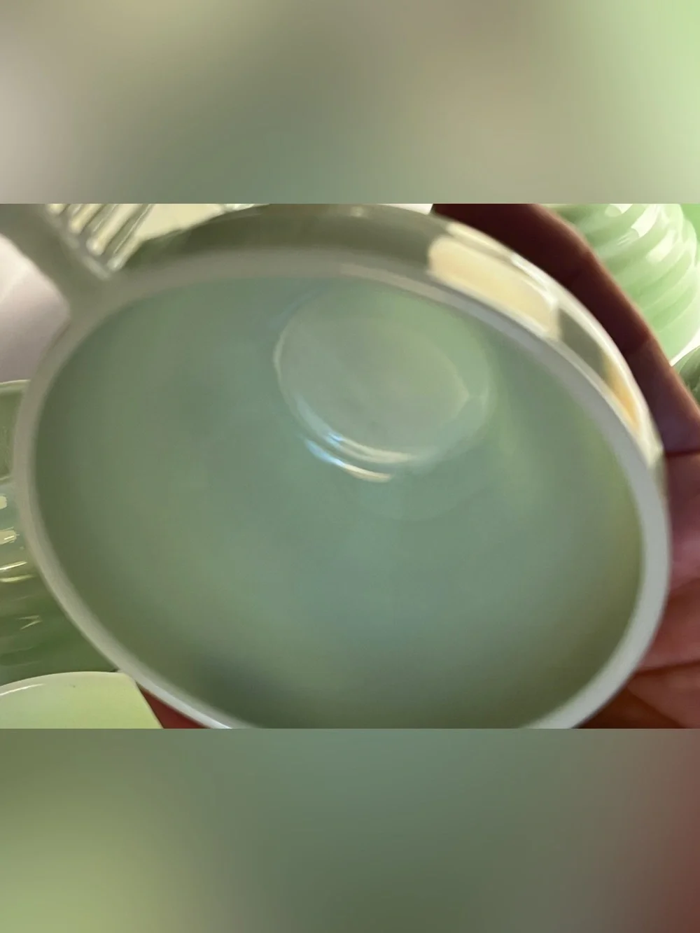 Vintage Jadeite Cup Set 7 Art Deco Style Ribbed Milk Glass Coffee Cups - FRANCE